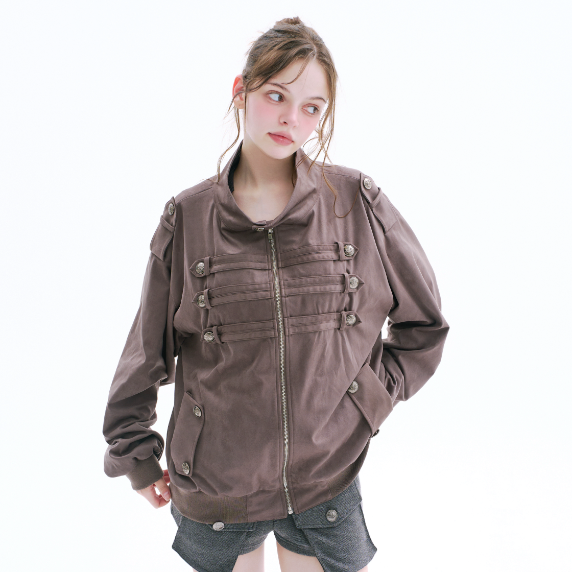 아크메서드 나폴레옹 스웨이드 오버사이즈 자켓 - 브라운(ARCMETHOD Napoleon Suede Oversized Jacket - Brown) - 4