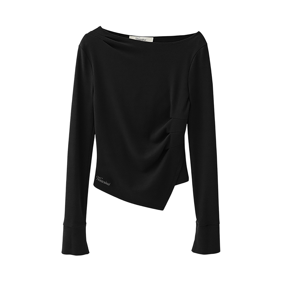 VV64TS02BK VIVACIOUS  Plume Tuck Unbalance Cuffs Long Sleeve BLACK