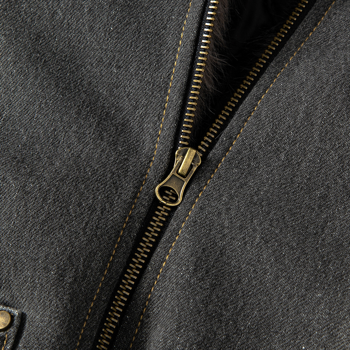 톤슬 데님 퍼 후드 점퍼 챠콜 그레이(TONSIL Denim Fur Hooded Jumper Charcoal) - 4
