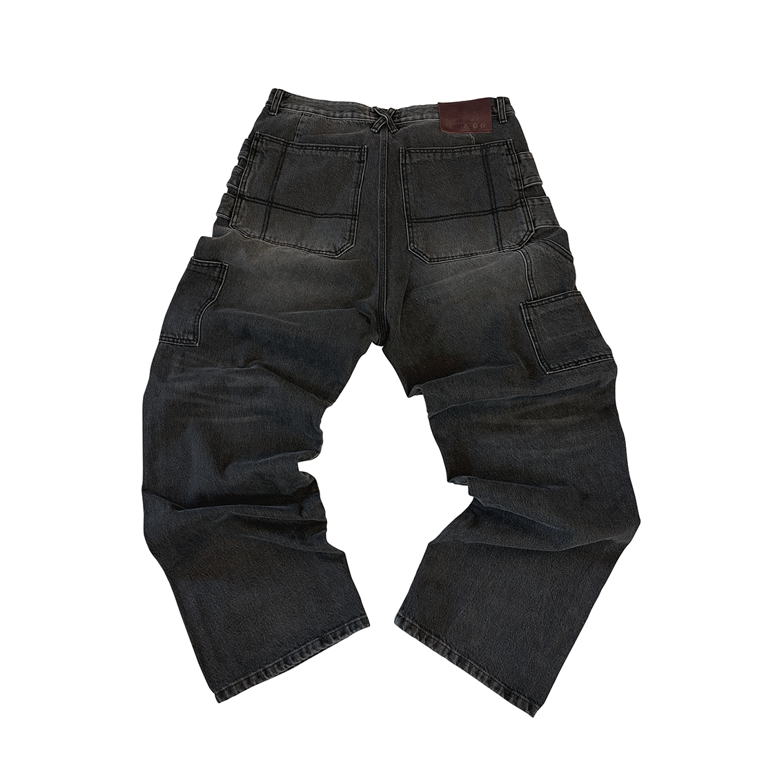 아오이로 크로스 스티치 더블니 팬츠 - 워시드 블랙 데님(Aoiro Cross-Stitch Double Knee Pants - Washed Black Denim) - 2
