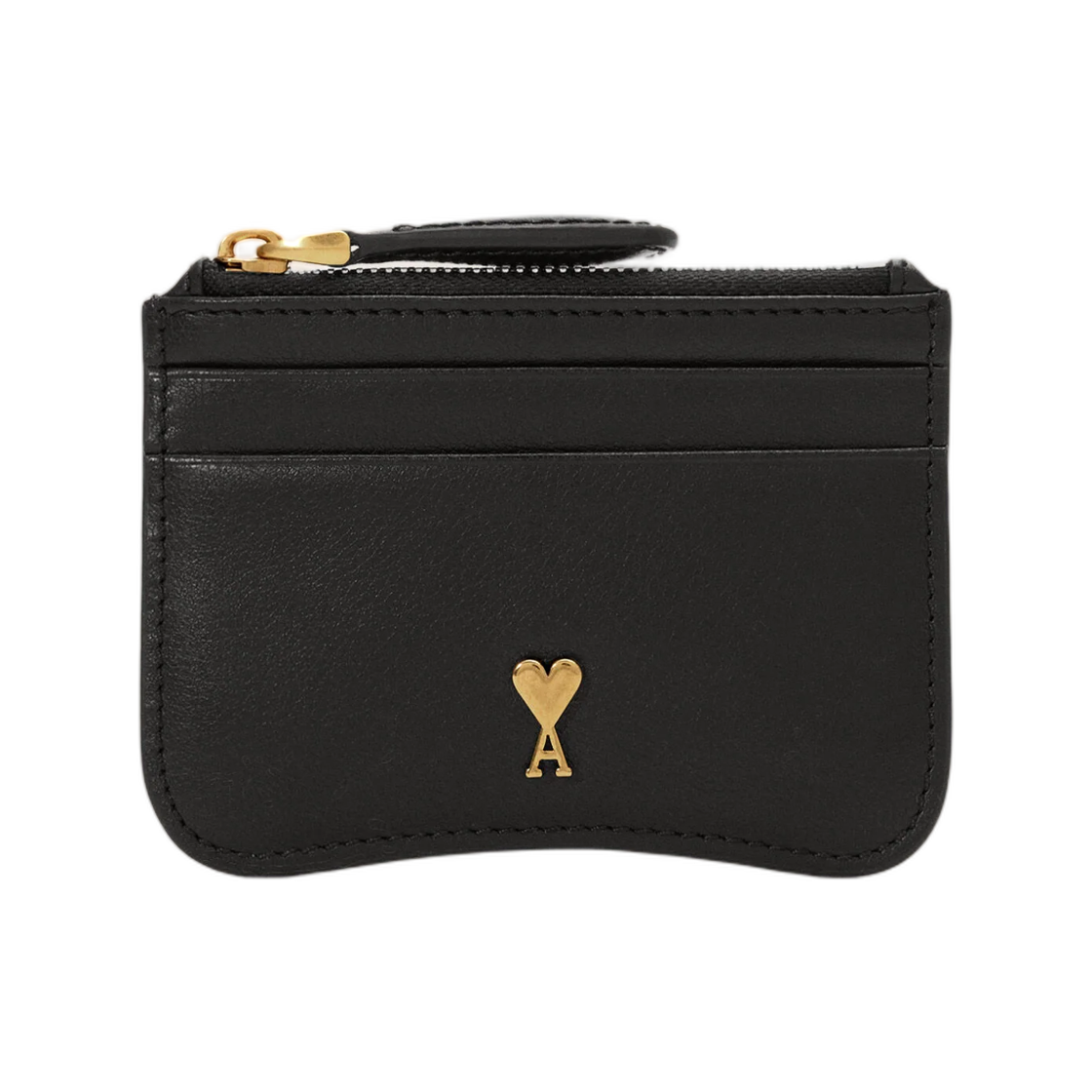 USL707-AL0208-0015 AMI Black Paris Paris Zipped Cowhide Leather Card Holder Black Vibrated Brass