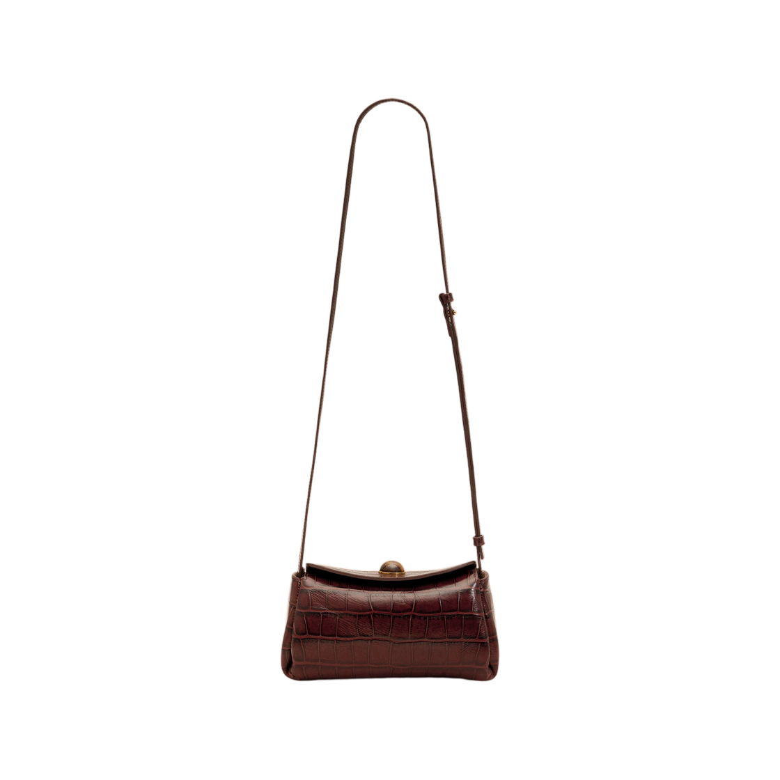 아미 미니 브라운 크로커다일 엠보스 카우 레더 카루젤 백 초콜릿 브라운(AMI Mini Brown Crocodile Embossed Cow Leather Carrousel Bag Chocolate Brown) - 1