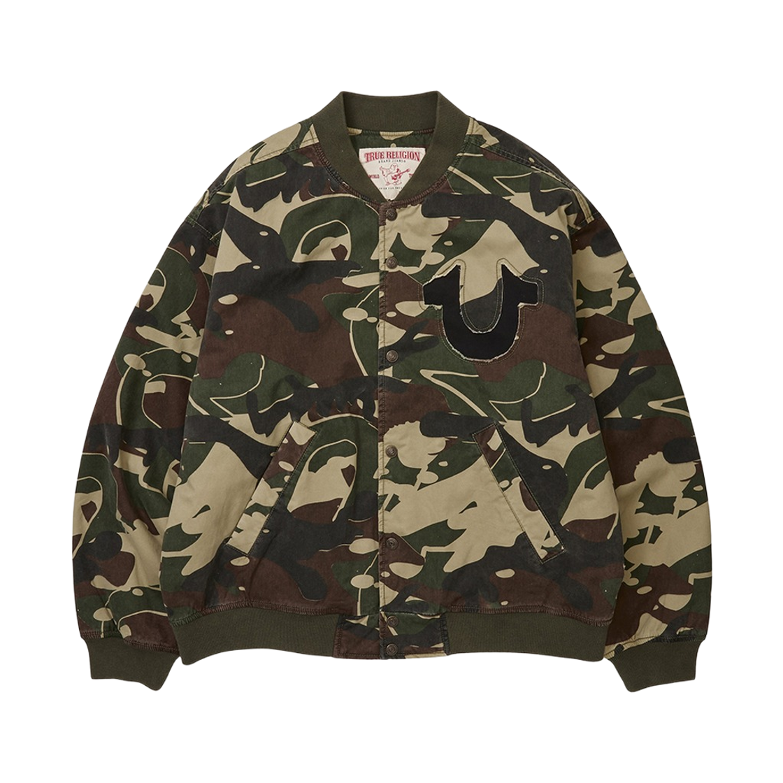TRB4JKU101CAM True Religion Glorious Big Horseshoe Varsity Jacket - Camo