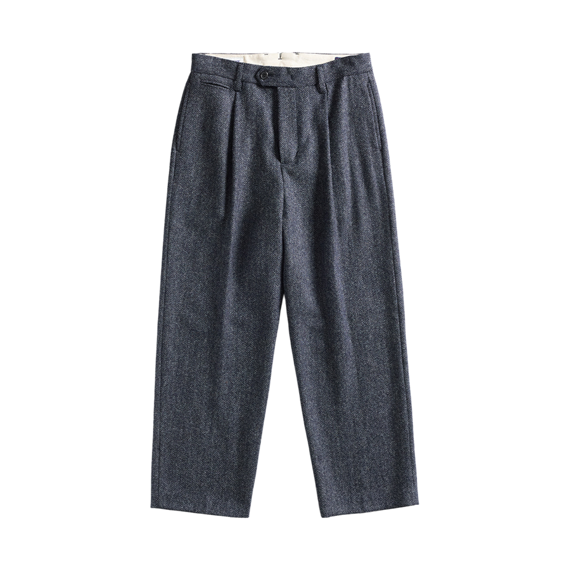 GW26DPT03-NV Guernsey Woollens Abraham Moon Herringbone Wool Classic Trousers Charcoal Navy