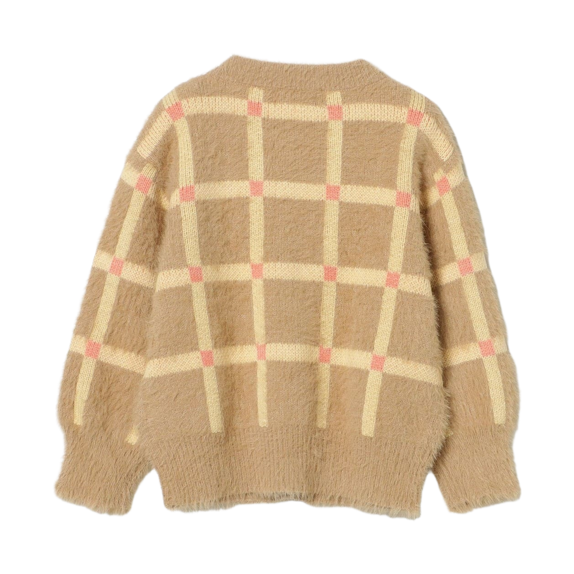 (키즈) 빔즈 미니 체크 쉐기 가디건 베이지((Kids) Beams Mini Check Shaggy Cardigan Beige) - 2