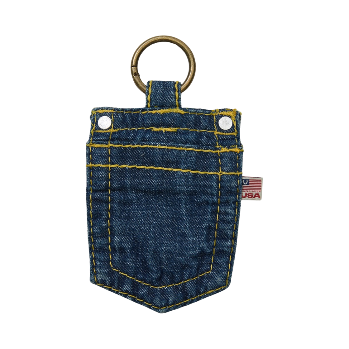 트루릴리젼 Big T 데님 포켓 키링 - 옐로우(True Religion Big T Denim Pocket Keyring - Yellow) - 2