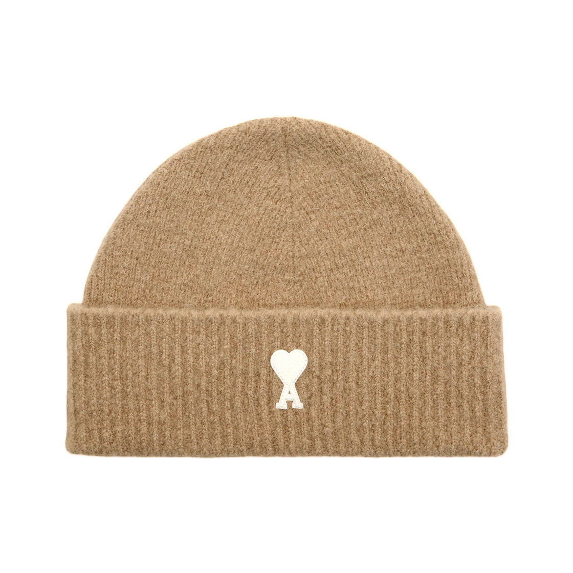 UBO005-KN0135-A278 AMI Beige Alpaca Beanie with Ami De Coeur Mastic Beige Ecru
