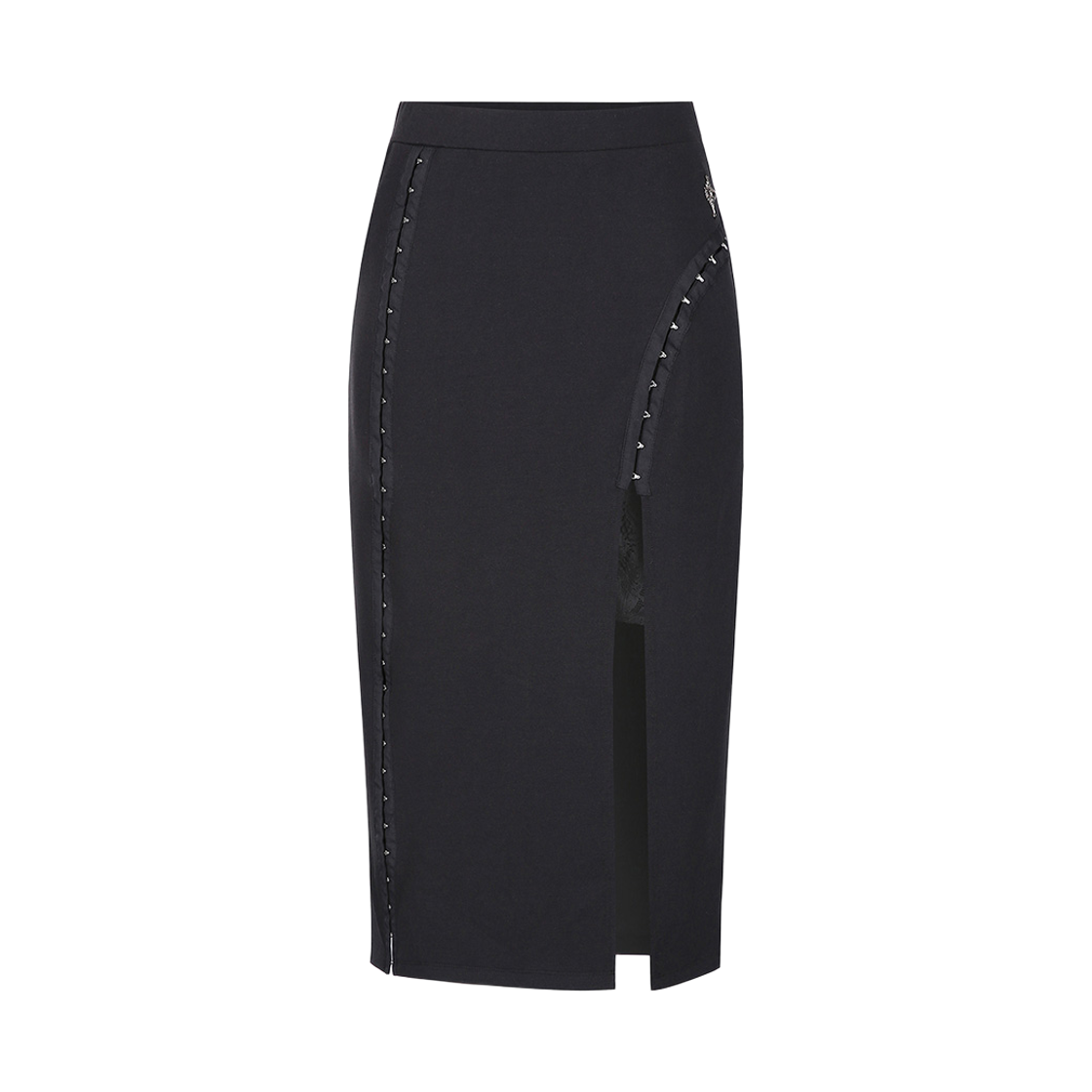 쇠아 후크 사이드 슬릿 레이스 라인 롱 스커트 블랙(SØAR Hook Side Slit Lace-Lined Maxi Skirt Black) - 1
