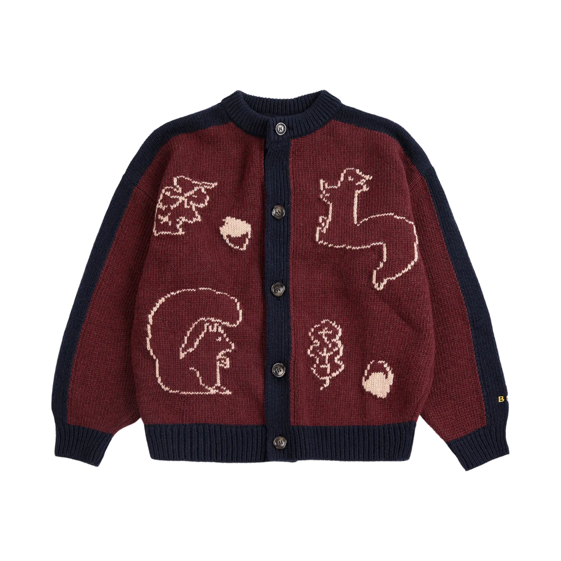 226AC134 (Kids) Bobo Choses Forest Scene Cardigan Burgundy Red