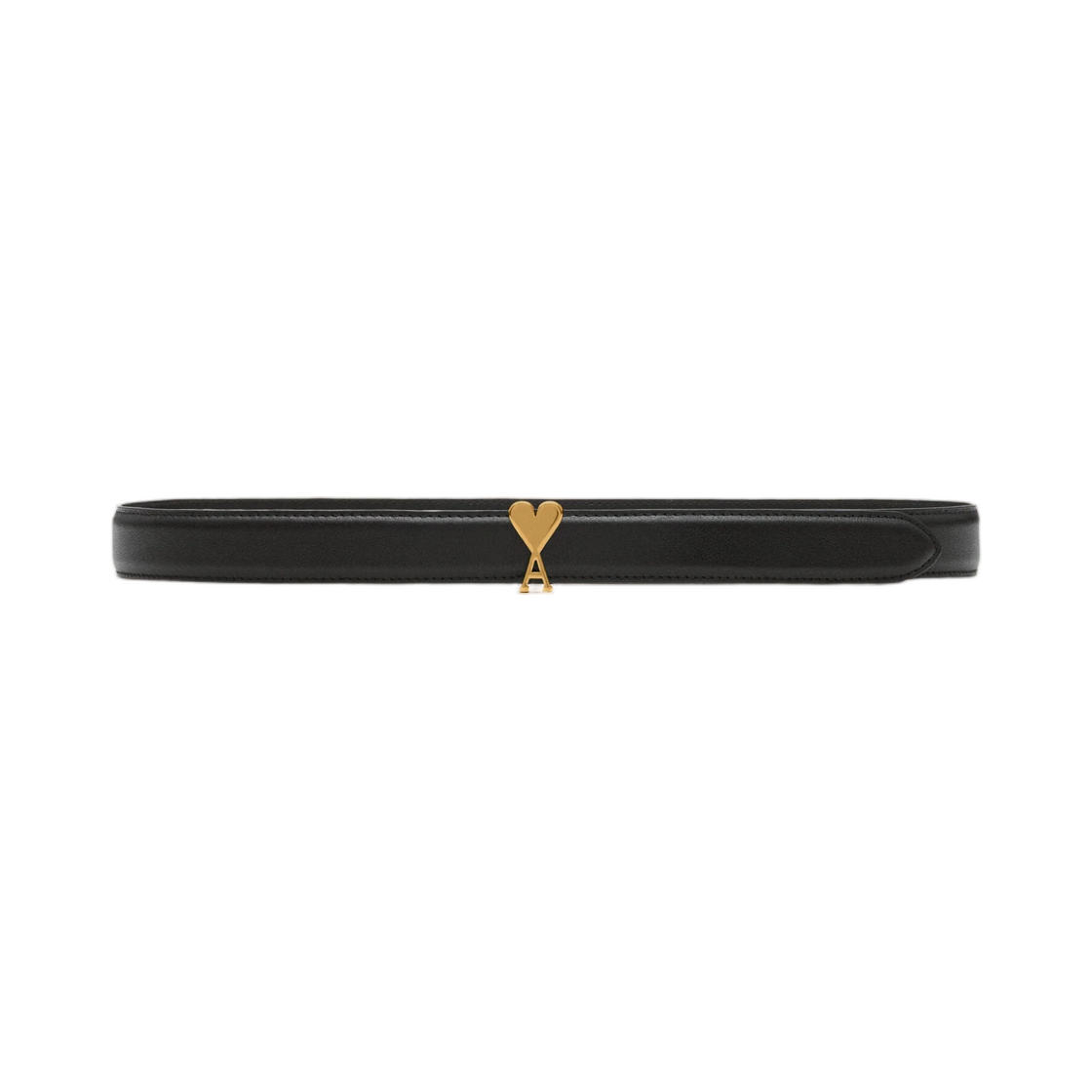 UBL209-AL0222-0015 AMI Black Cowhide Leather Belt 25mm with Ami De Coeur Buckle Black Vibrated Brass