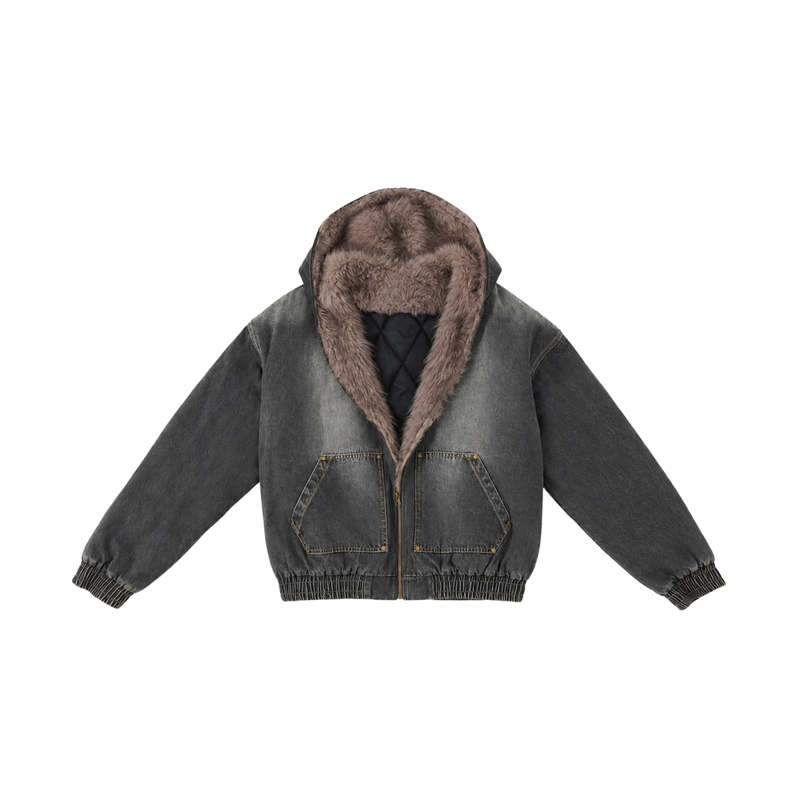 톤슬 데님 퍼 후드 점퍼 챠콜 그레이(TONSIL Denim Fur Hooded Jumper Charcoal)