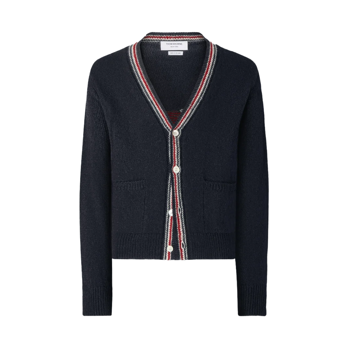 MKC647A Y1506 415 [15% 쿠폰] Thom Browne Donegal Intarsia Hector Patchwork Cardigan Navy