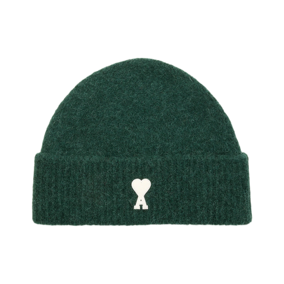UBO005-KN0135-A279 AMI Green Alpaca Beanie with Ami De Coeur Bottle Green Ecru