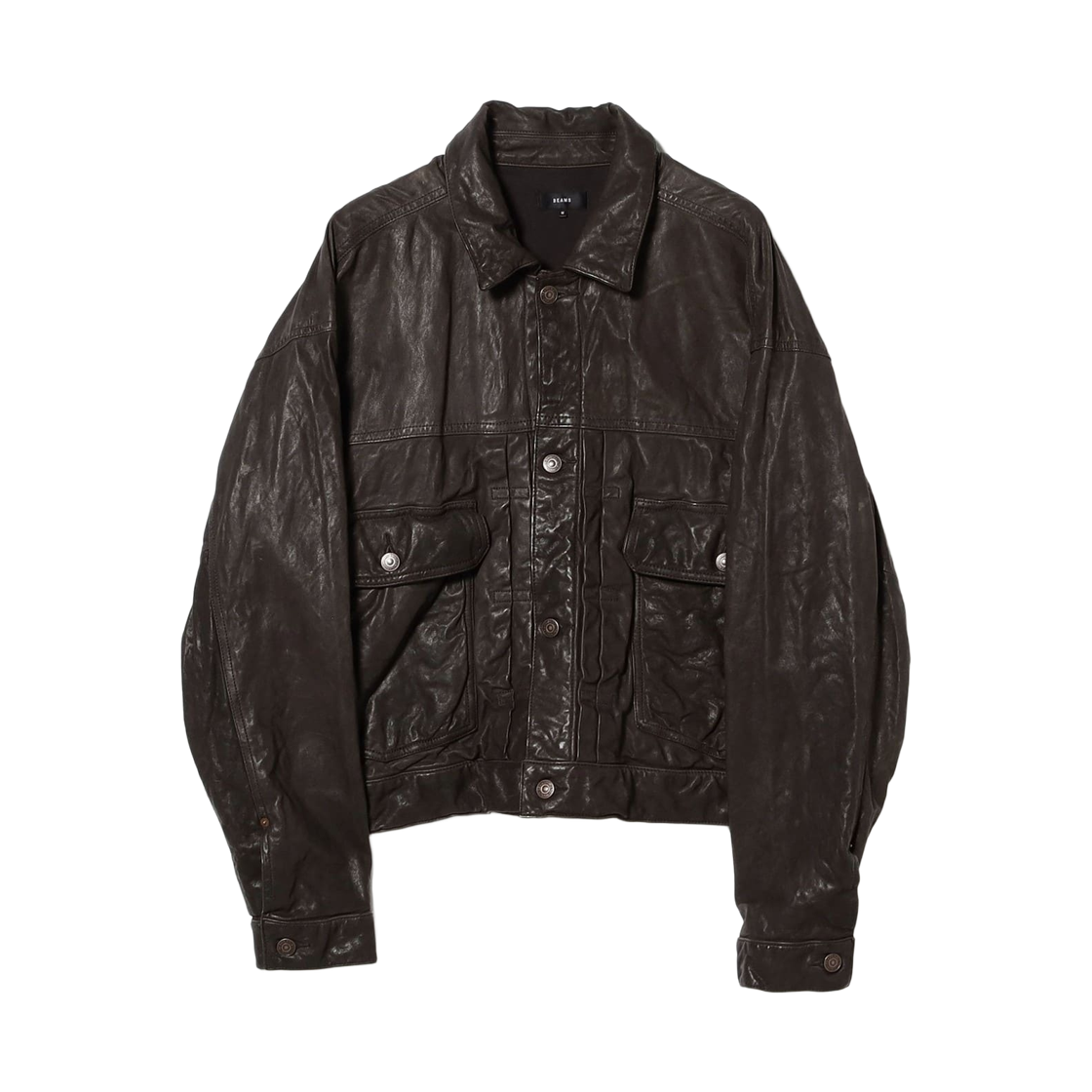 11-18-3295-202 Beams Wide Short Fit Sheep Leather Jacket Dark Brown