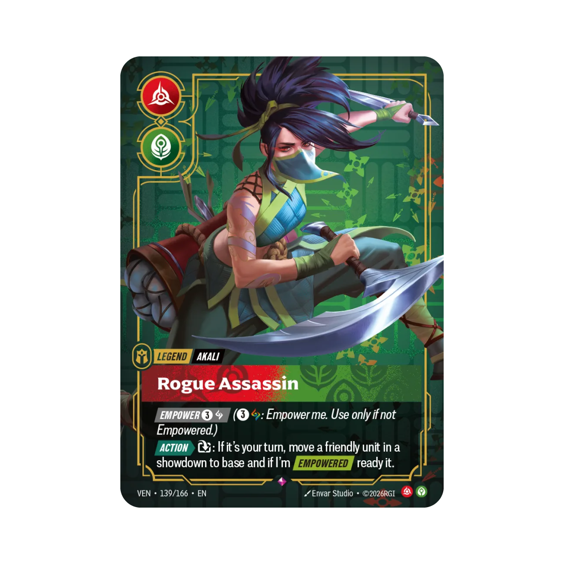 VEN-139-166-F Riftbound Akali Rogue Assassin R Foil Vendetta (English Ver.)