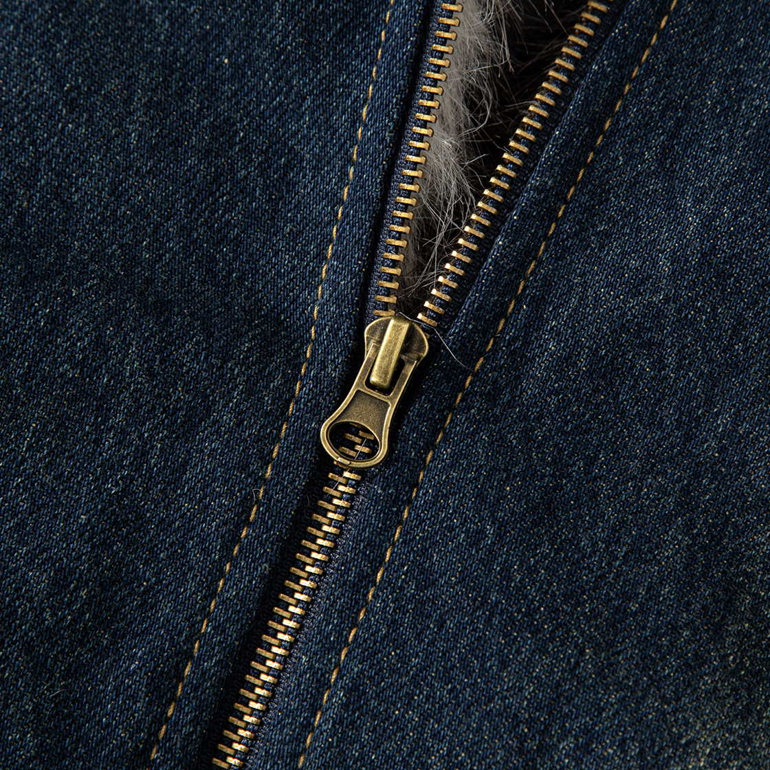 톤슬 데님 퍼 후드 점퍼 네이비(TONSIL Denim Fur Hooded Jumper Navy) - 4