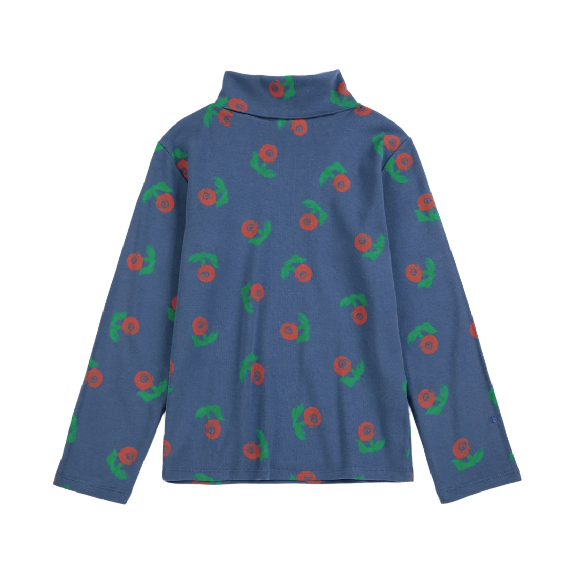 (키즈) 보보쇼즈 스탬프 블룸 올 오버 터틀넥 티셔츠 네이비 블루((Kids) Bobo Choses Stamp Bloom All Over Turtleneck T‑Shirt Navy Blue) - 1