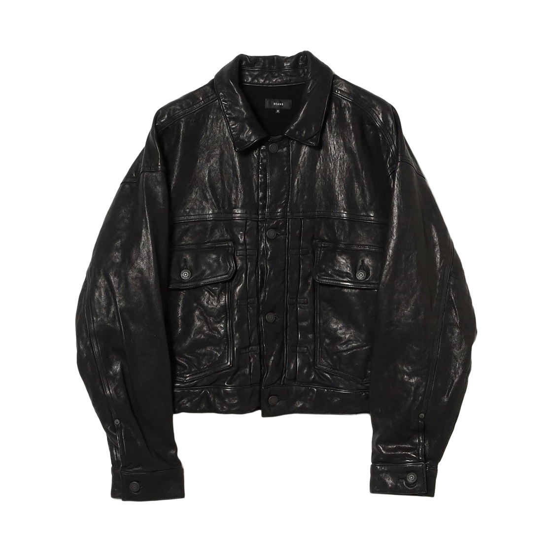 11-18-3295-202 Beams Wide Short Fit Sheep Leather Jacket Black