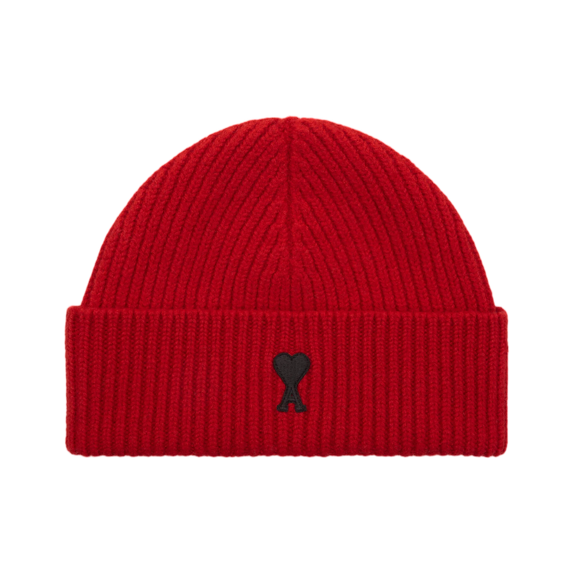 UBO006-018-A252 AMI Red Wool Beanie with Ami De Coeur Ruby Red Black