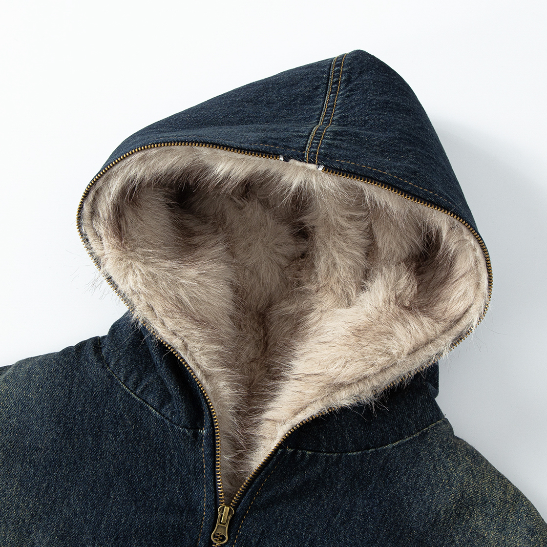 톤슬 데님 퍼 후드 점퍼 네이비(TONSIL Denim Fur Hooded Jumper Navy) - 3