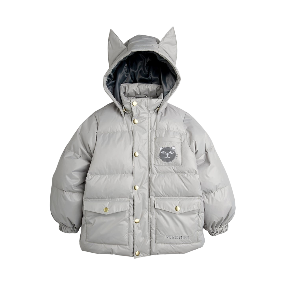 (키즈) 미니 로디니 캣 이어 헤비 푸퍼 그레이((Kids) Mini Rodini Cat Ears Heavy Puffer Grey)