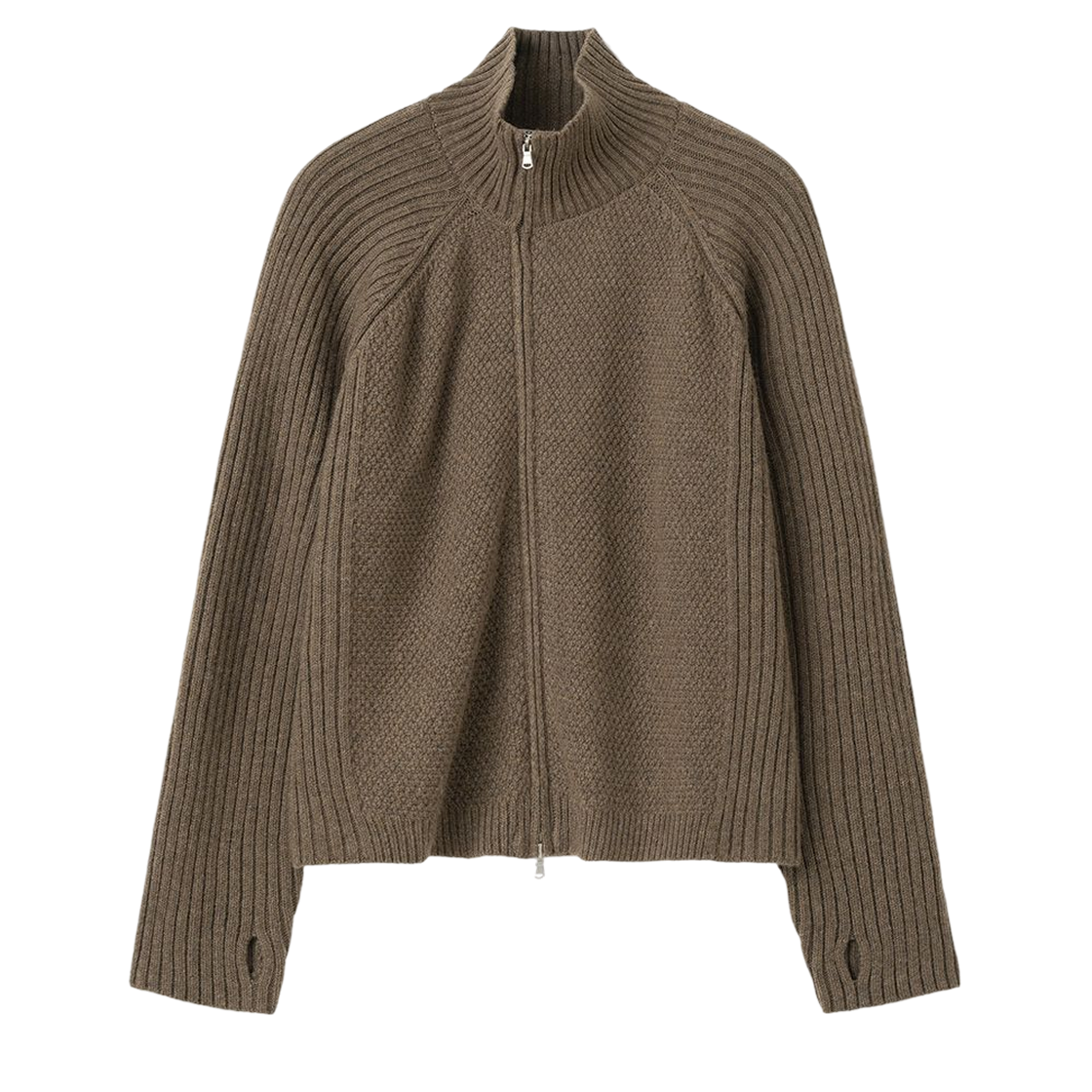 ML930MEB milloarchive Struct High Neck Knit Zip-Up Melange Brown