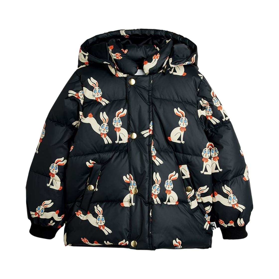 (키즈) 미니 로디니 레빗 푸퍼 자켓 블랙((Kids) Mini Rodini Rabbits Puffer Jacket Black)