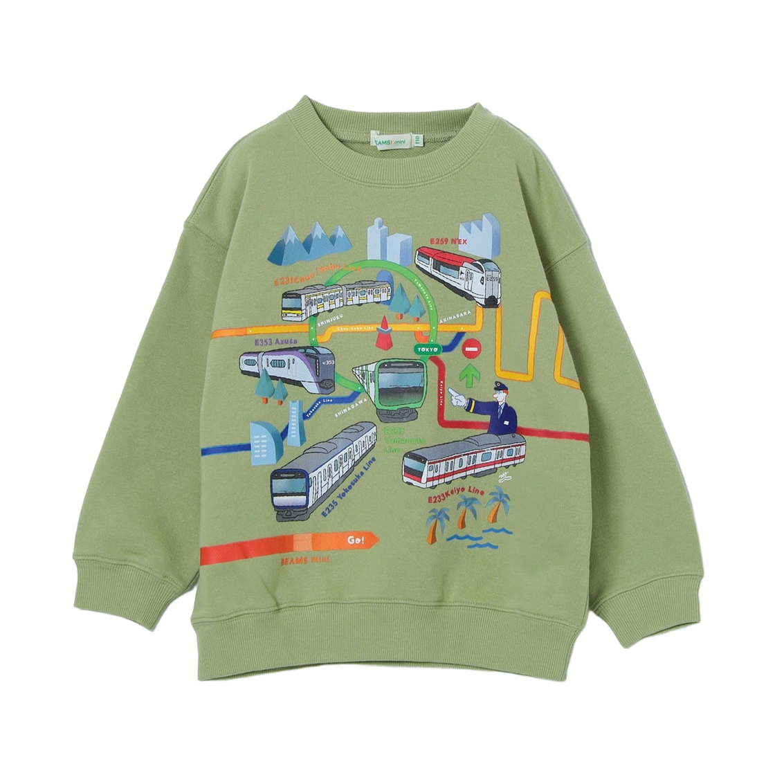 45-13-0059-443 (Kids) Beams Mini x Hitohisa Isogai JR Conventional Line Sweat Pullover Mint