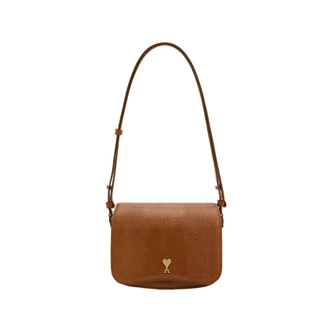 아미 브라운 리자드 엠보스 카우하이드 레더 파리 파리 백 꼬냑(AMI Brown Lizard Embossed Cowhide Leather Paris Paris Bag Cognac) - 1