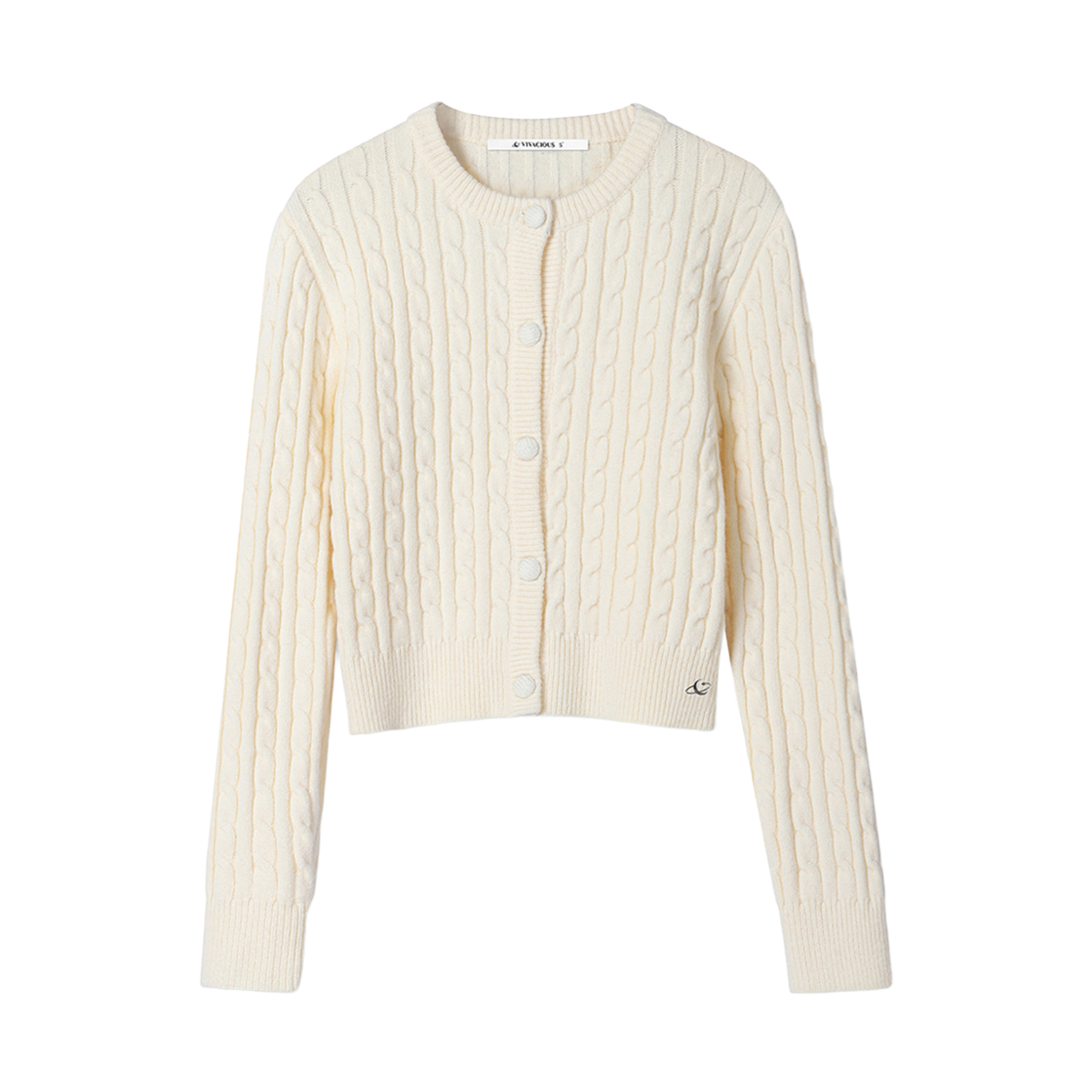VV43CD07IV VIVACIOUS Round Crop Twist Cardigan IVORY