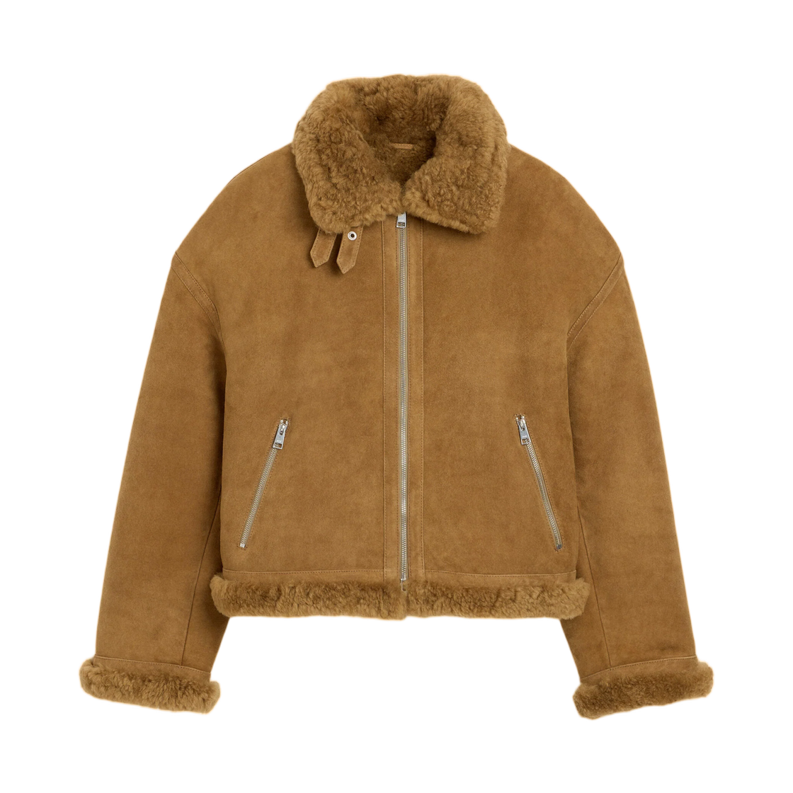 HJK955-LH0057-A184 AMI Brown Sheep Shearling Aviator Jacket Mastic Beige