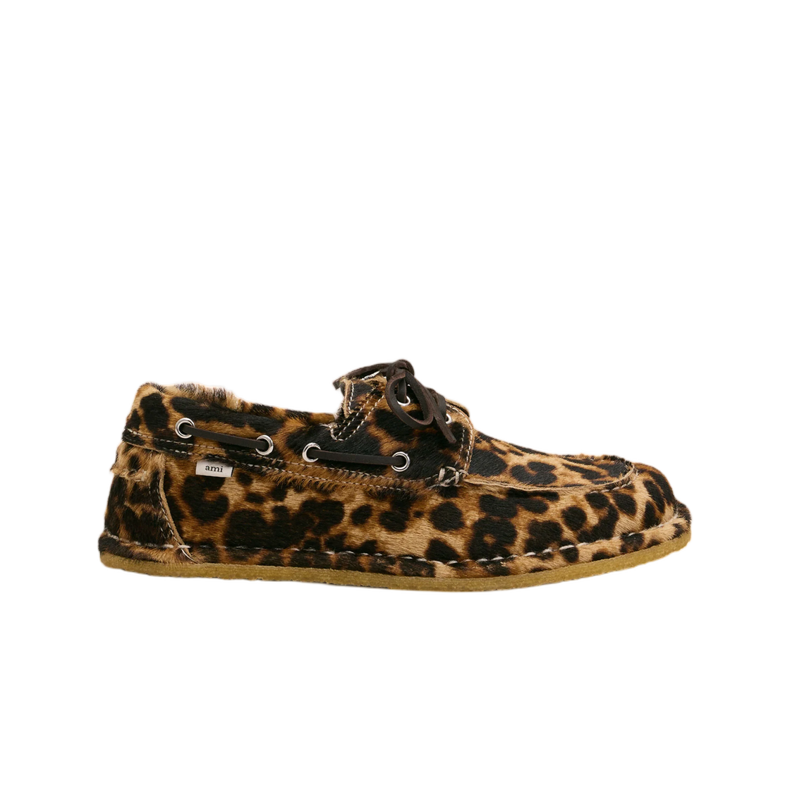 아미 레오파드 프린티드 카우하이드 레더 보트 슈즈 샌드 초콜릿 브라운(AMI Leopard Printed Cowhide Leather Boat Shoes Sand Chocolate Brown)