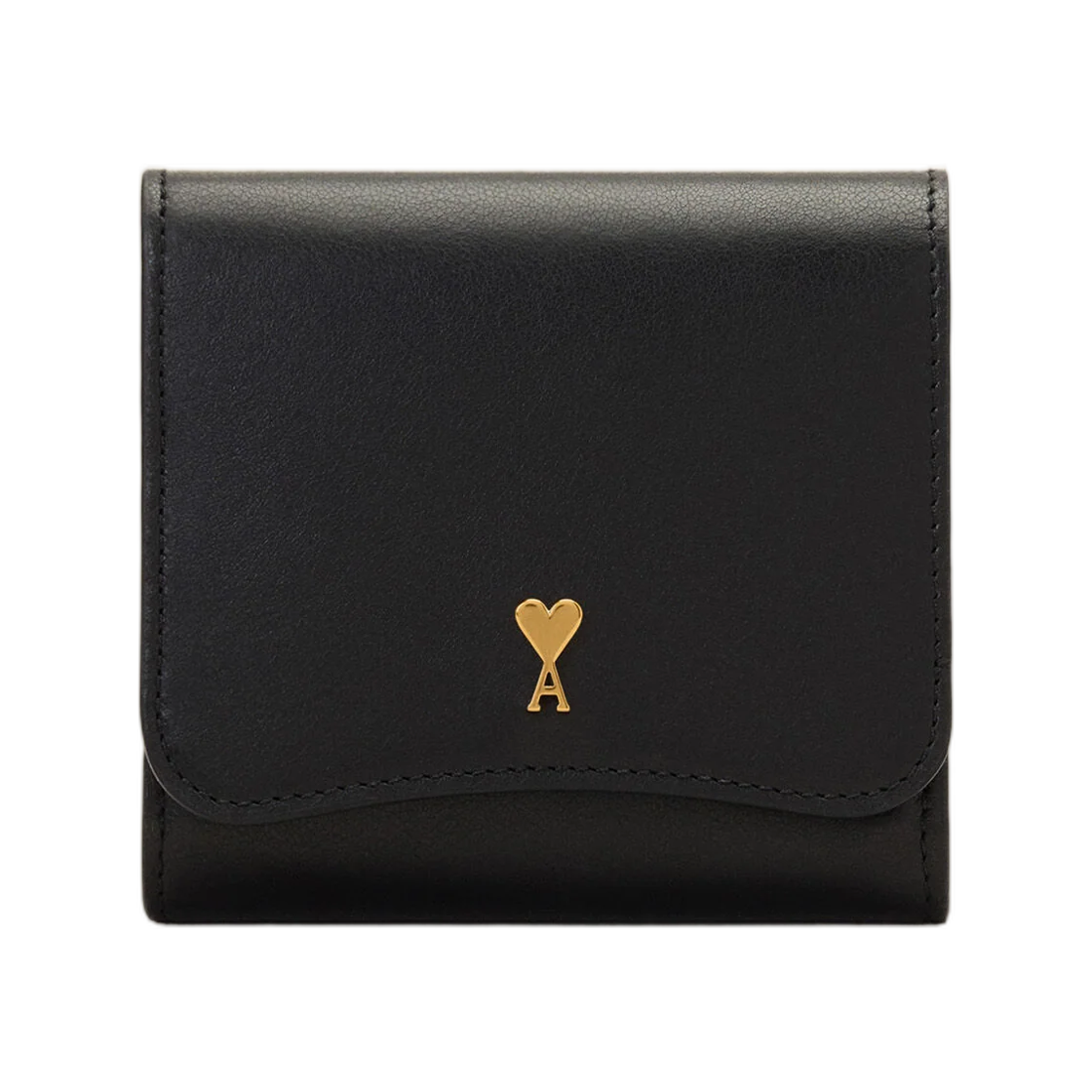 USL708-AL0208-0015 AMI Black Paris Paris Cowhide Leather Compact Wallet Black Vibrated Brass