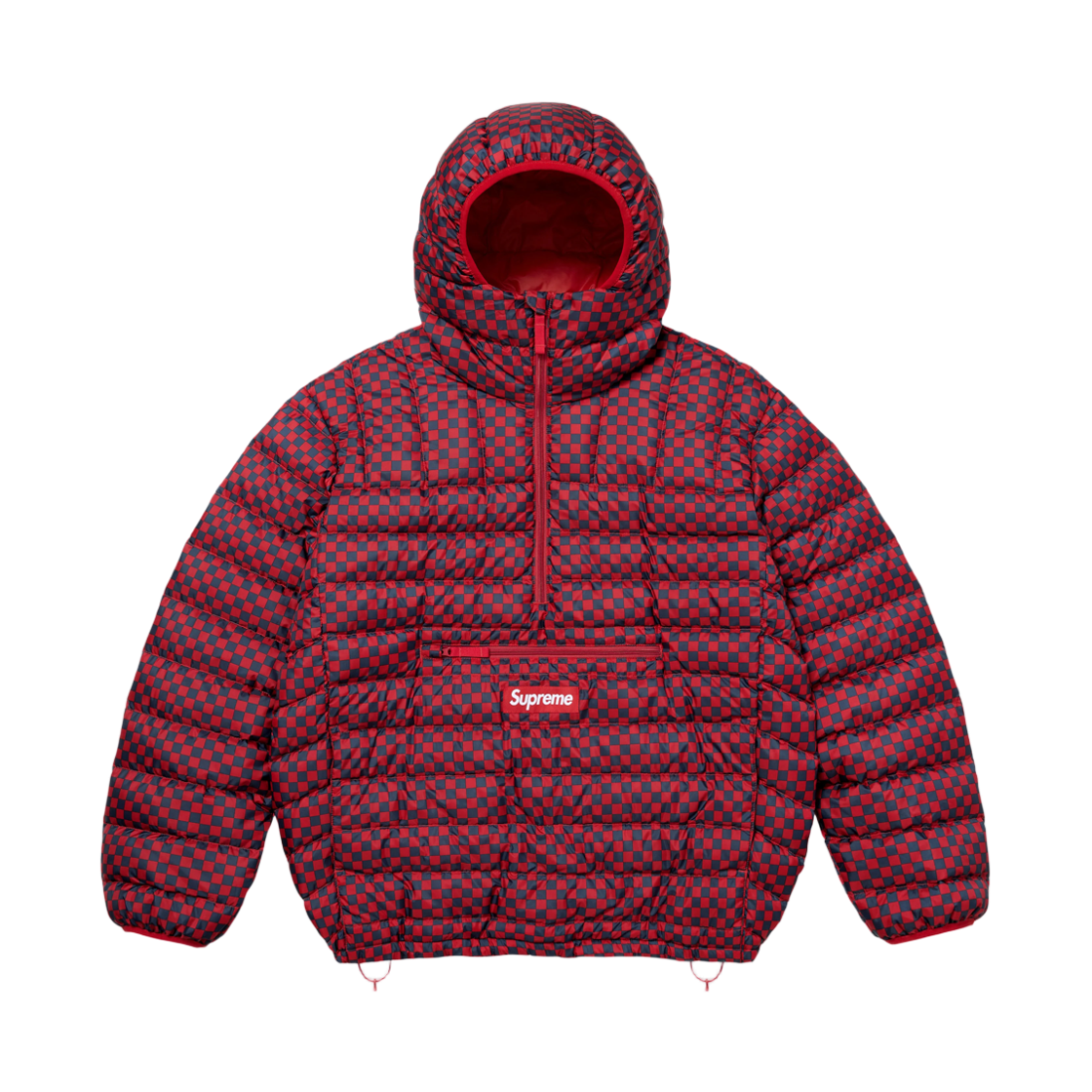- Supreme Micro Down Half Zip Hooded Pullover Red Checkerboard - 26FW