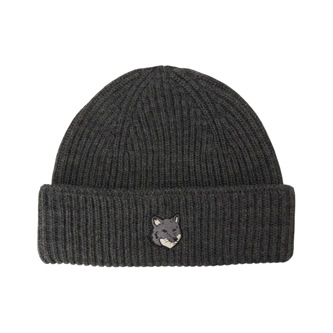 PM06112KT1022-H170 Maison Kitsune Fox Head Large Beanie Grey Melange