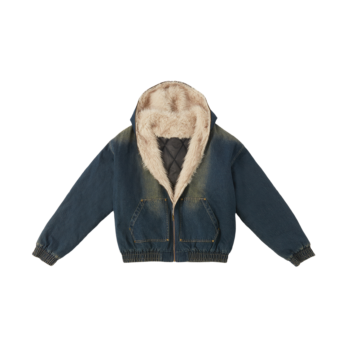 톤슬 데님 퍼 후드 점퍼 네이비(TONSIL Denim Fur Hooded Jumper Navy)