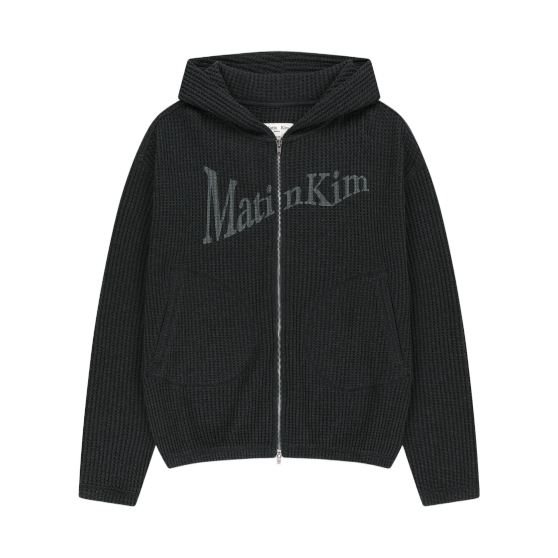 MK269OJP333UCH Matin Kim Logo Waffle Hoody Zip Up In Charcoal