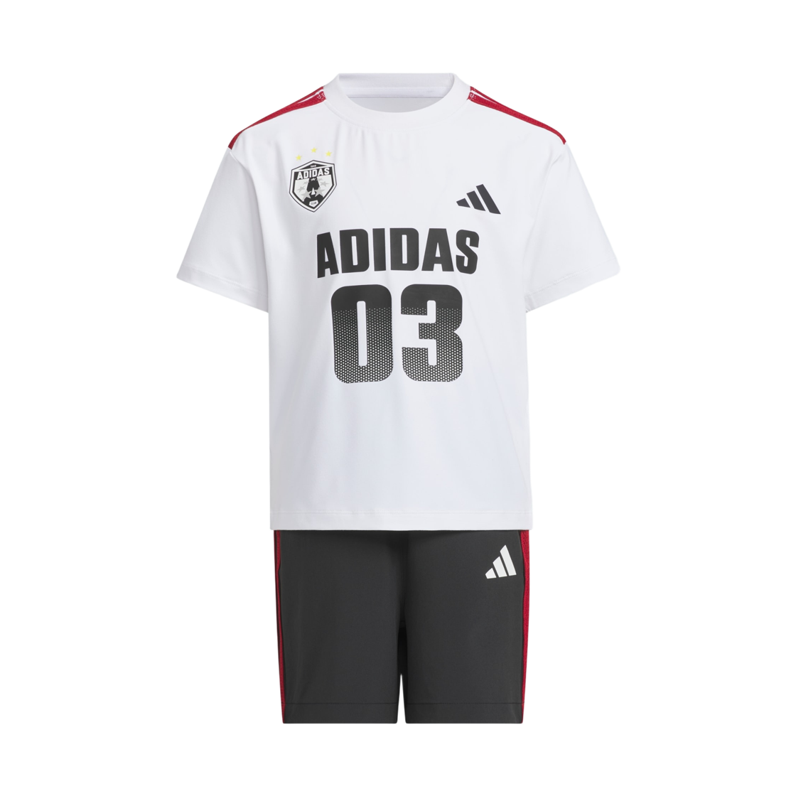 KH0255 (Kids) Adidas Sportswear Short Sleeve T-Shirt Woven Shorts Set White - KR Sizing