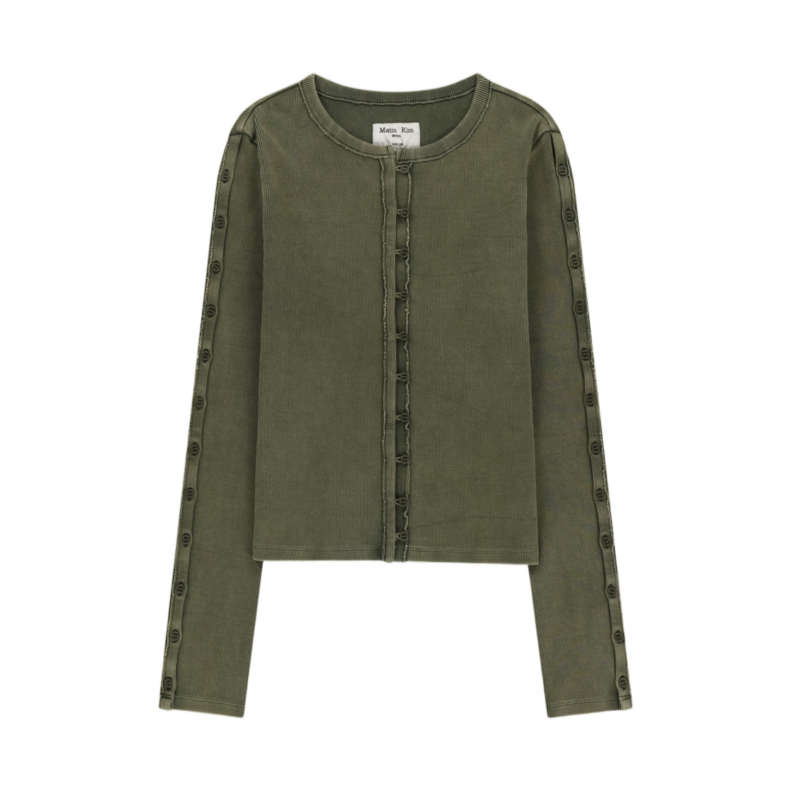 MK269OTS067MKH (W) Matin Kim Washed Rib Button Detail Top In Khaki