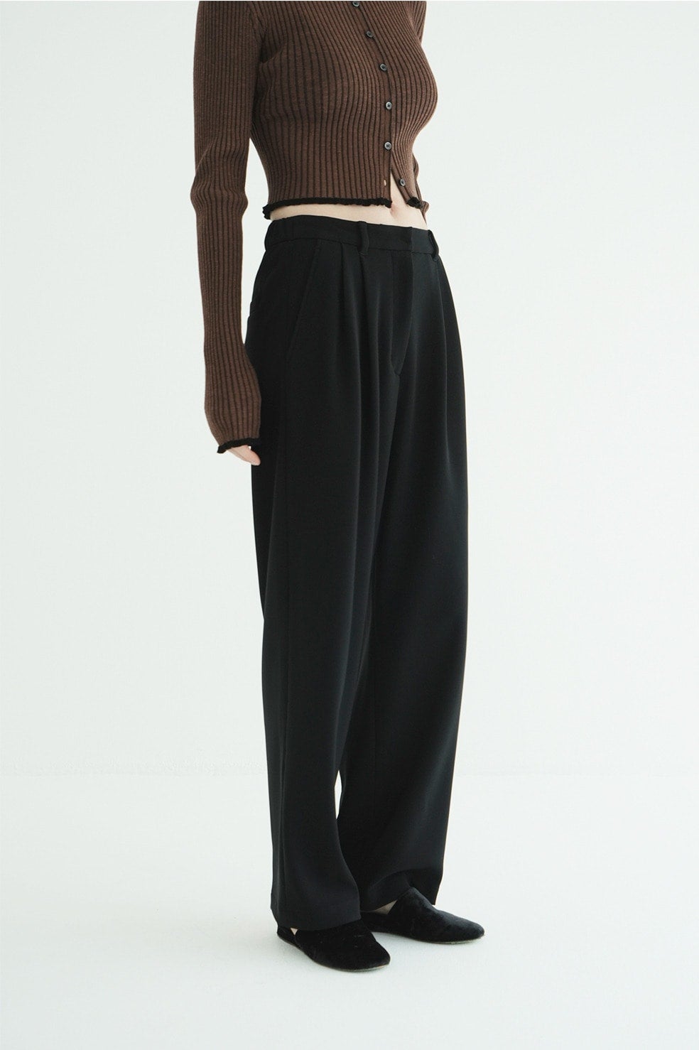 클라네 립 스트라이프 턱 팬츠(CLANE Rib Stripe Tuck Pants) - 4