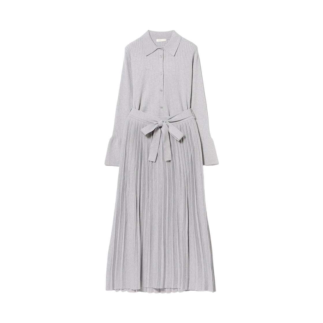 43-26-0510-213 (W) Beams Heart Collared Ribbed Knit Top Skirt Grey