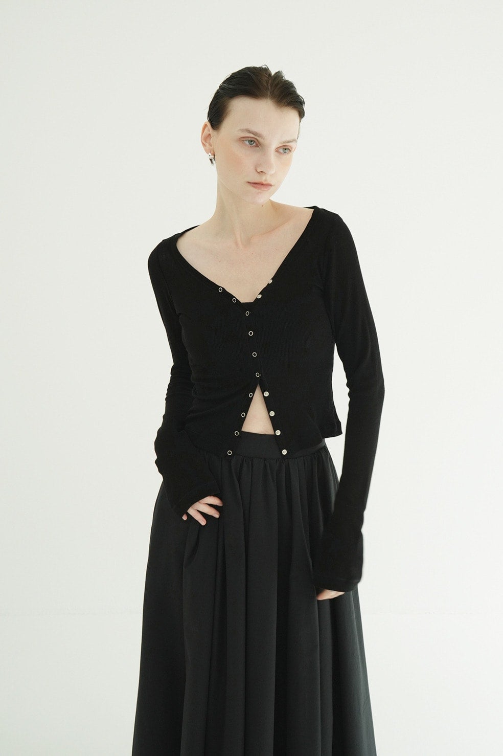 클라네 커브드 넥 레이어드 세트 탑(CLANE Curved Neck Layered Set Tops) - 6