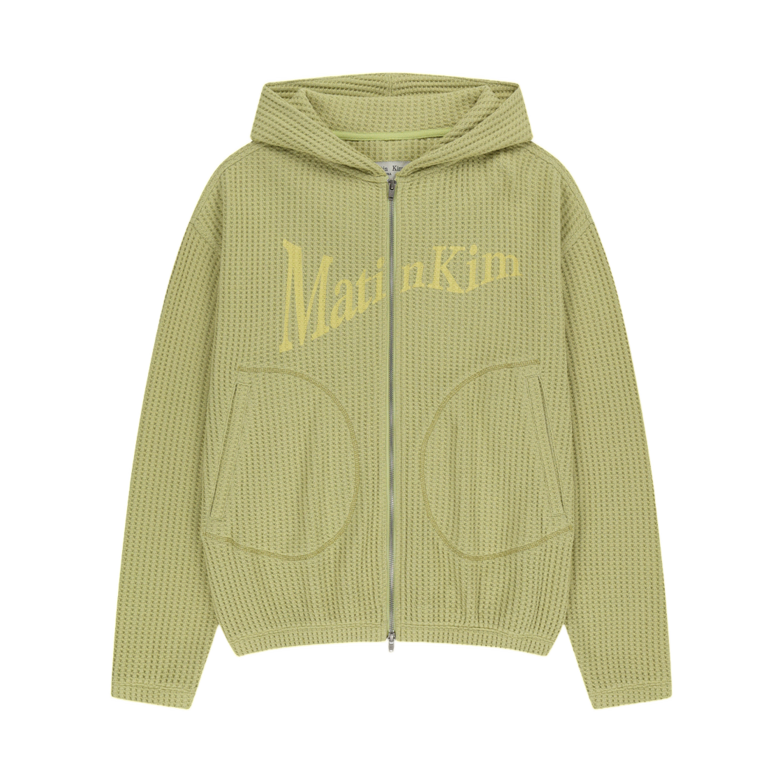 MK269OJP333ULM Matin Kim Logo Waffle Hoody Zip Up In Lime