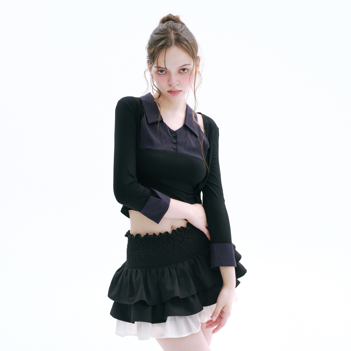 아크메서드 레이어드 슬리브리스 탑 앤 볼레로 세트 - 네이비(ARCMETHOD Layered Sleeveless Top & Bolero Set - Navy) - 3