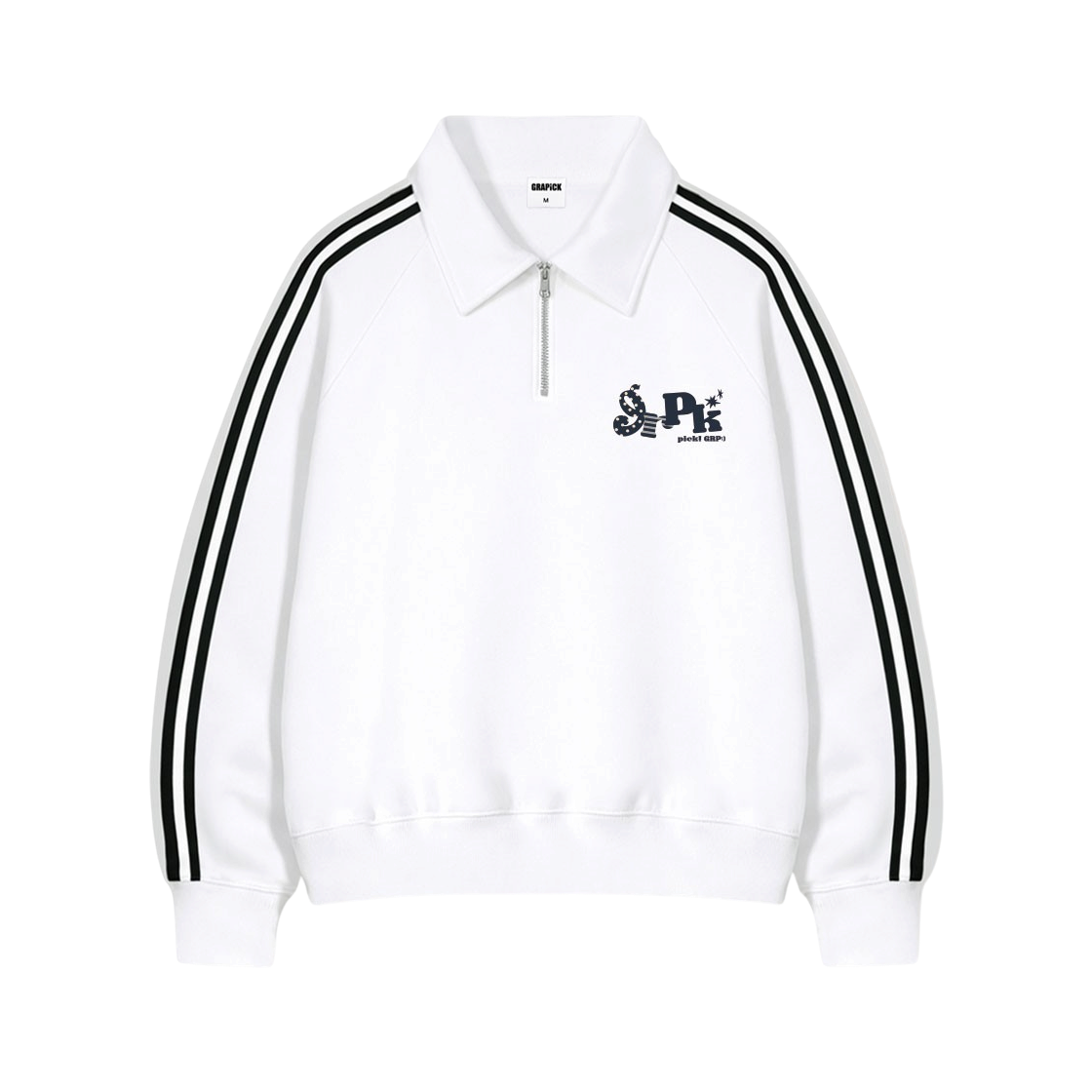 GRPM_7005_White GRAPICK Picky dot Oversized fit track collar half zip-up sweatshirt 2 Color [GRPM_7005]_White