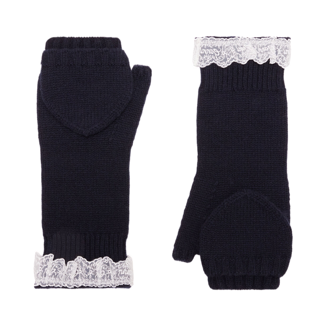 B3020278-683 Ganni Mittens in Blue Wool Sky Captain