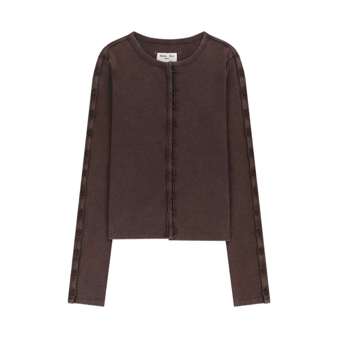 MK269OTS067MBR (W) Matin Kim Washed Rib Button Detail Top In Brown