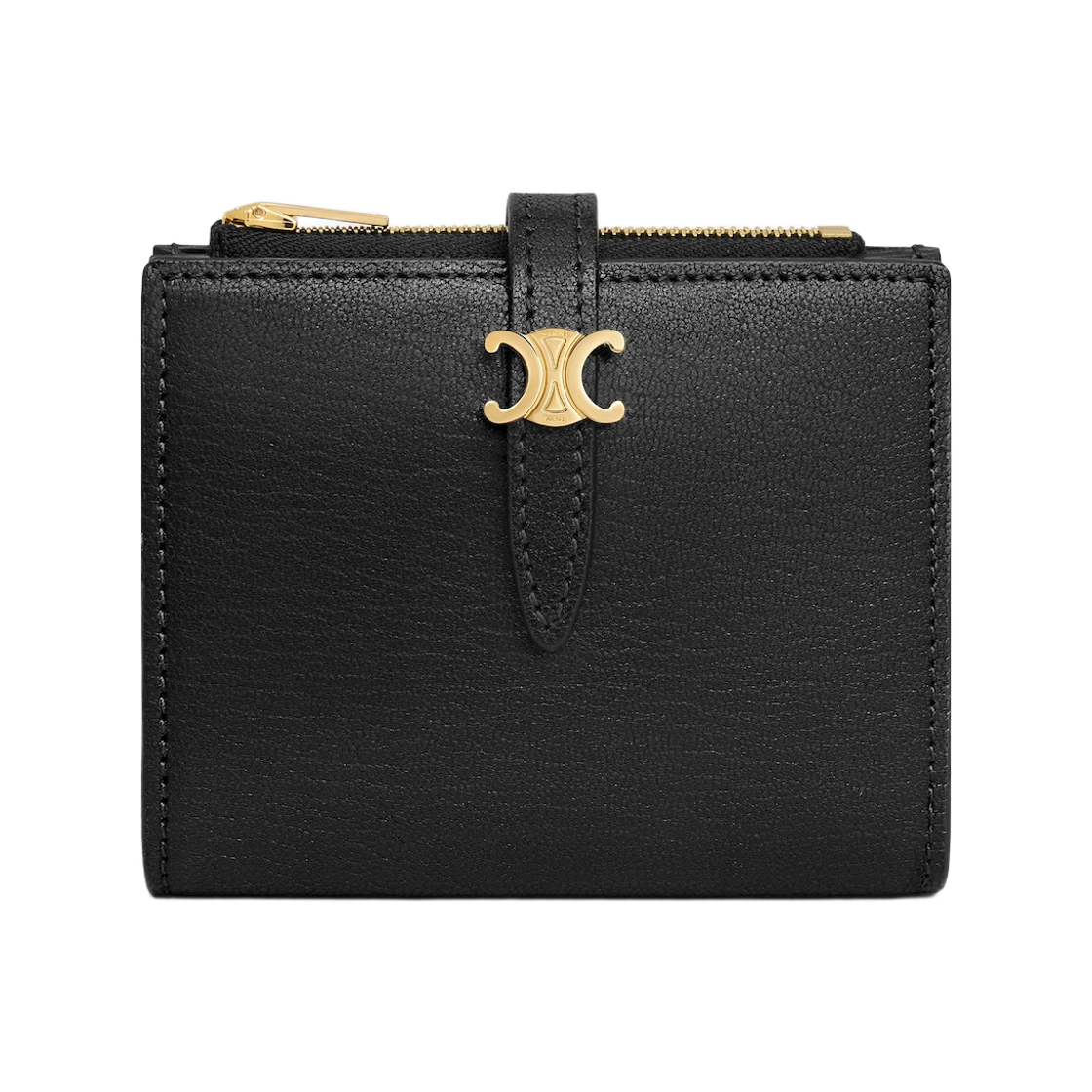 L101P3GVE-38NO Celine Compact Wallet Triomphe Pontet in Goatskin Black