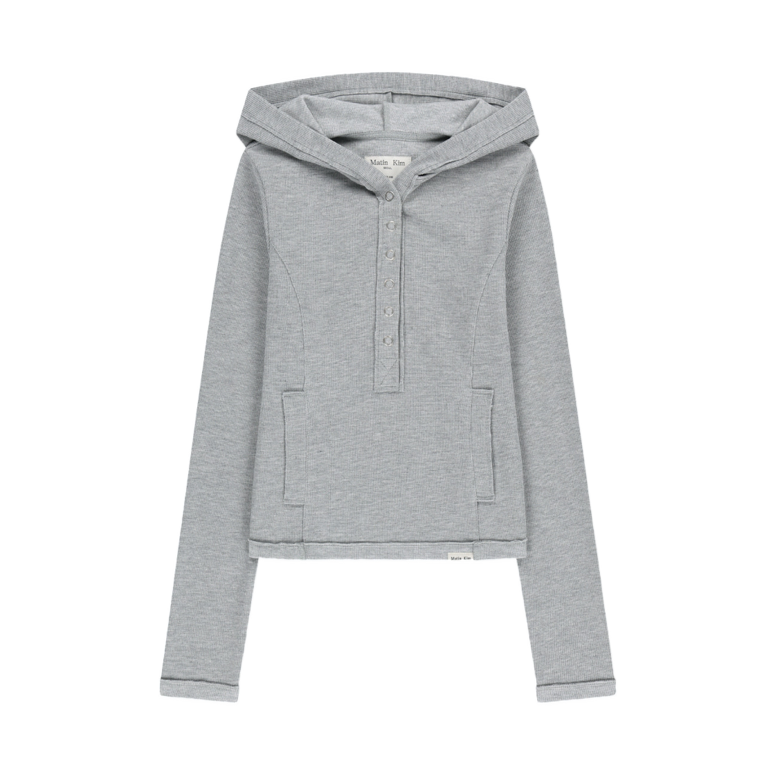 MK269OTS068MGY (W) Matin Kim Waffle Henley Neck Hood Top In Grey