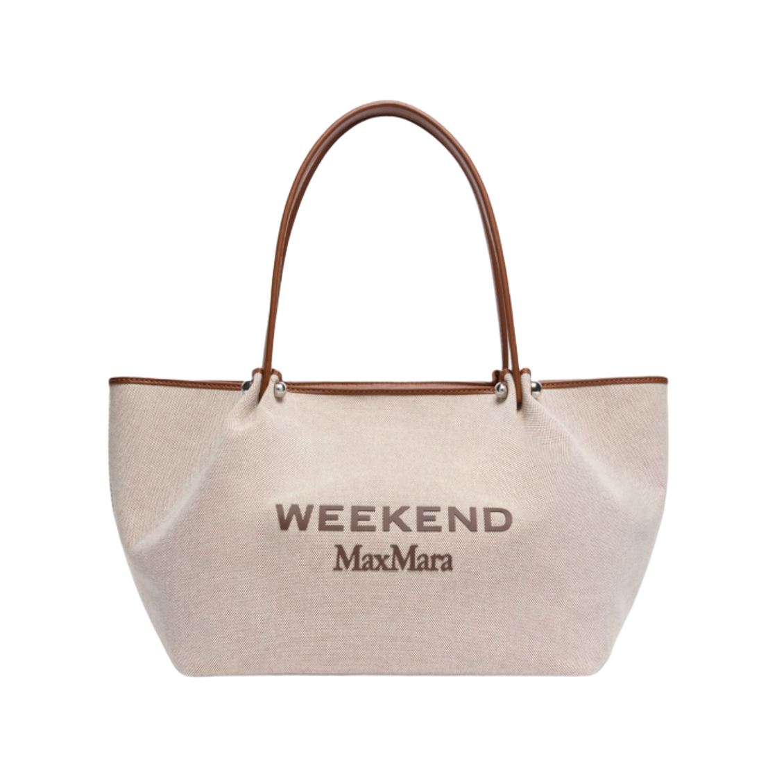 GETTO-001 Weekend Max Mara Getto Plain Weave Fabric and Leather Shopping Bag Tobacco